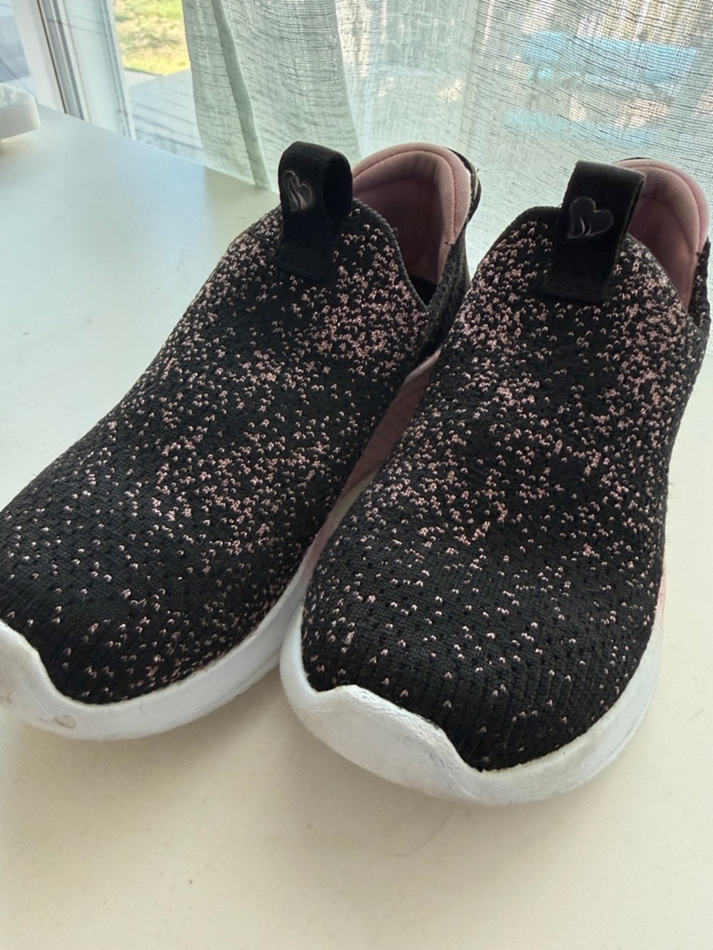 Skechers Kids Slip-On Memory Foam Sneakers in Black & Pink